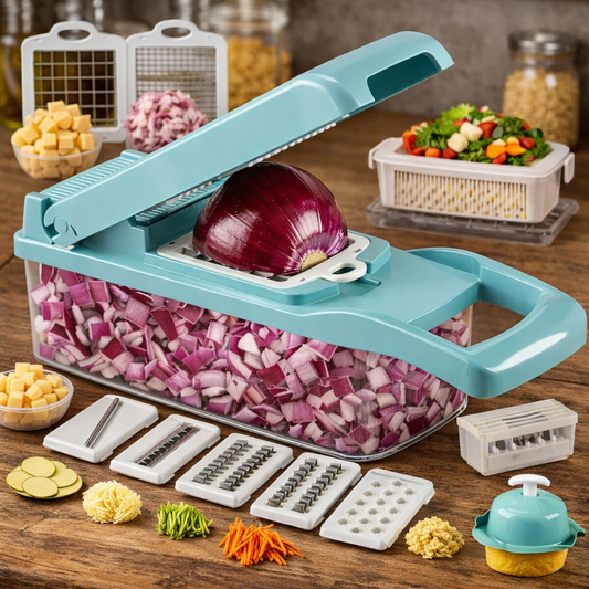 CORTADOR DE VEGETALES Y FRUTAS CON ACCESORIOS MULTIFUNCIÓN 10 EN 1 MD