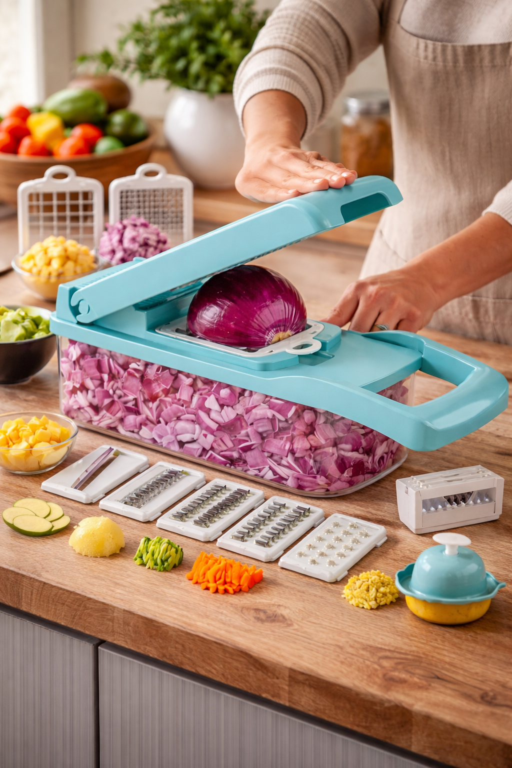 CORTADOR DE VEGETALES Y FRUTAS CON ACCESORIOS MULTIFUNCIÓN 10 EN 1 MD