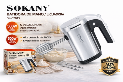 BATIDORA DE MANO SOKANY 5 VELOCIDADES, CON ACCESORIOS