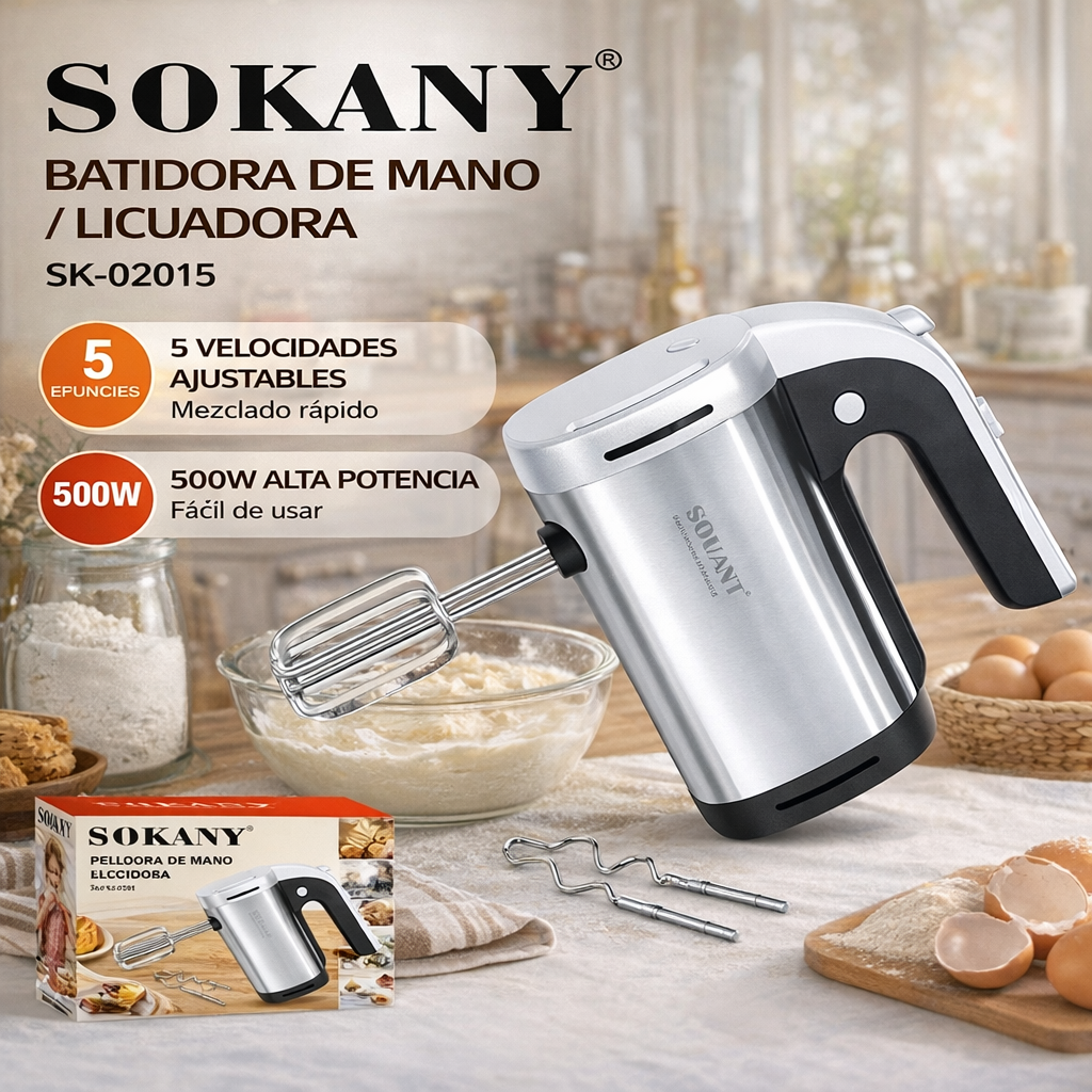 BATIDORA DE MANO SOKANY 5 VELOCIDADES, CON ACCESORIOS