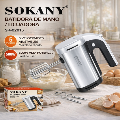 BATIDORA DE MANO SOKANY 5 VELOCIDADES, CON ACCESORIOS