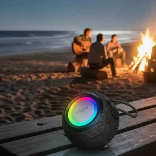 Parlante Bluetooth OKOP con Luces LED – Portátil y Recargable
