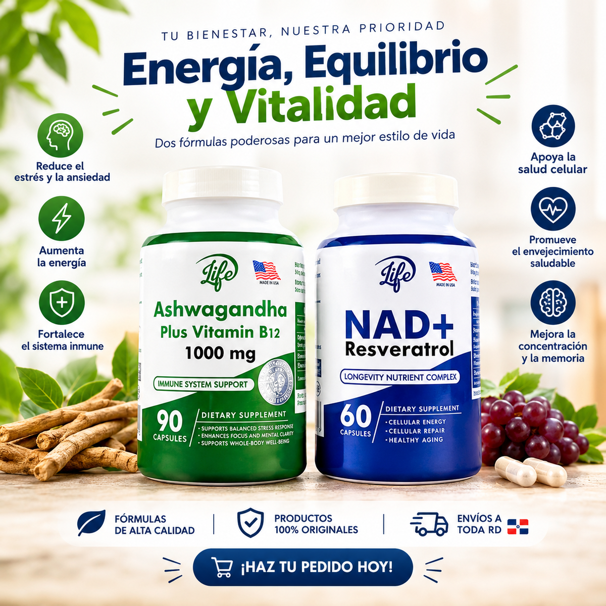 COMBO JUVENTUD CELULAR & VITALIDAD (ASHWAGANDHA + NAD RESVERATROL)