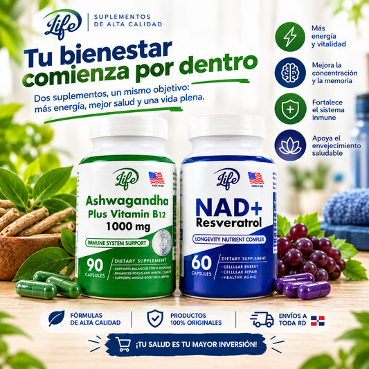 COMBO JUVENTUD CELULAR & VITALIDAD (ASHWAGANDHA + NAD RESVERATROL)
