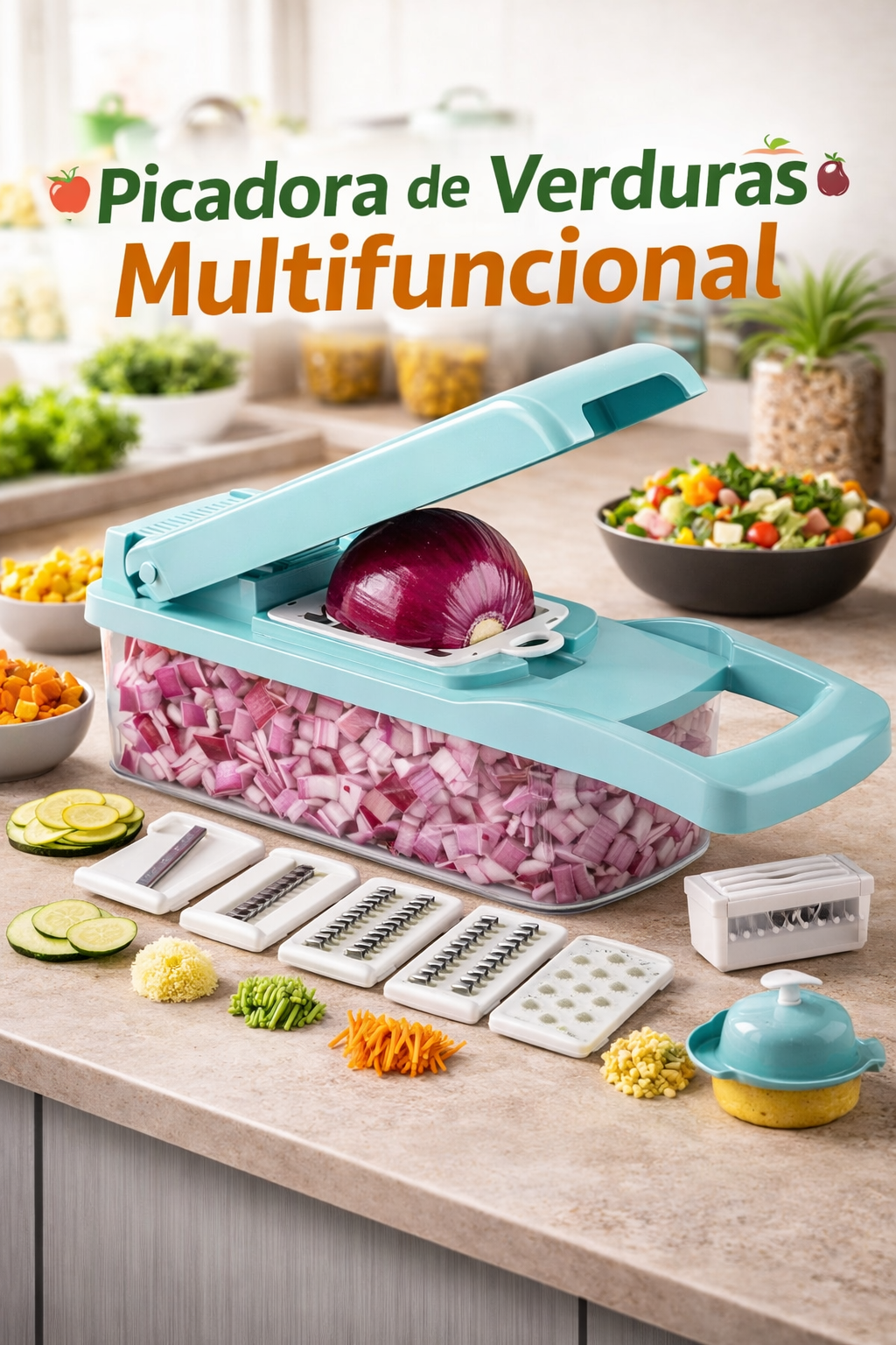 CORTADOR DE VEGETALES Y FRUTAS CON ACCESORIOS MULTIFUNCIÓN 10 EN 1 MD