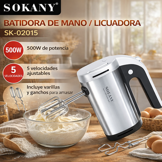BATIDORA DE MANO SOKANY 5 VELOCIDADES, CON ACCESORIOS